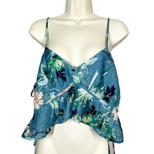 NEW! H&M Floral Strappy Ruffled Crop Top Tie Teal - M